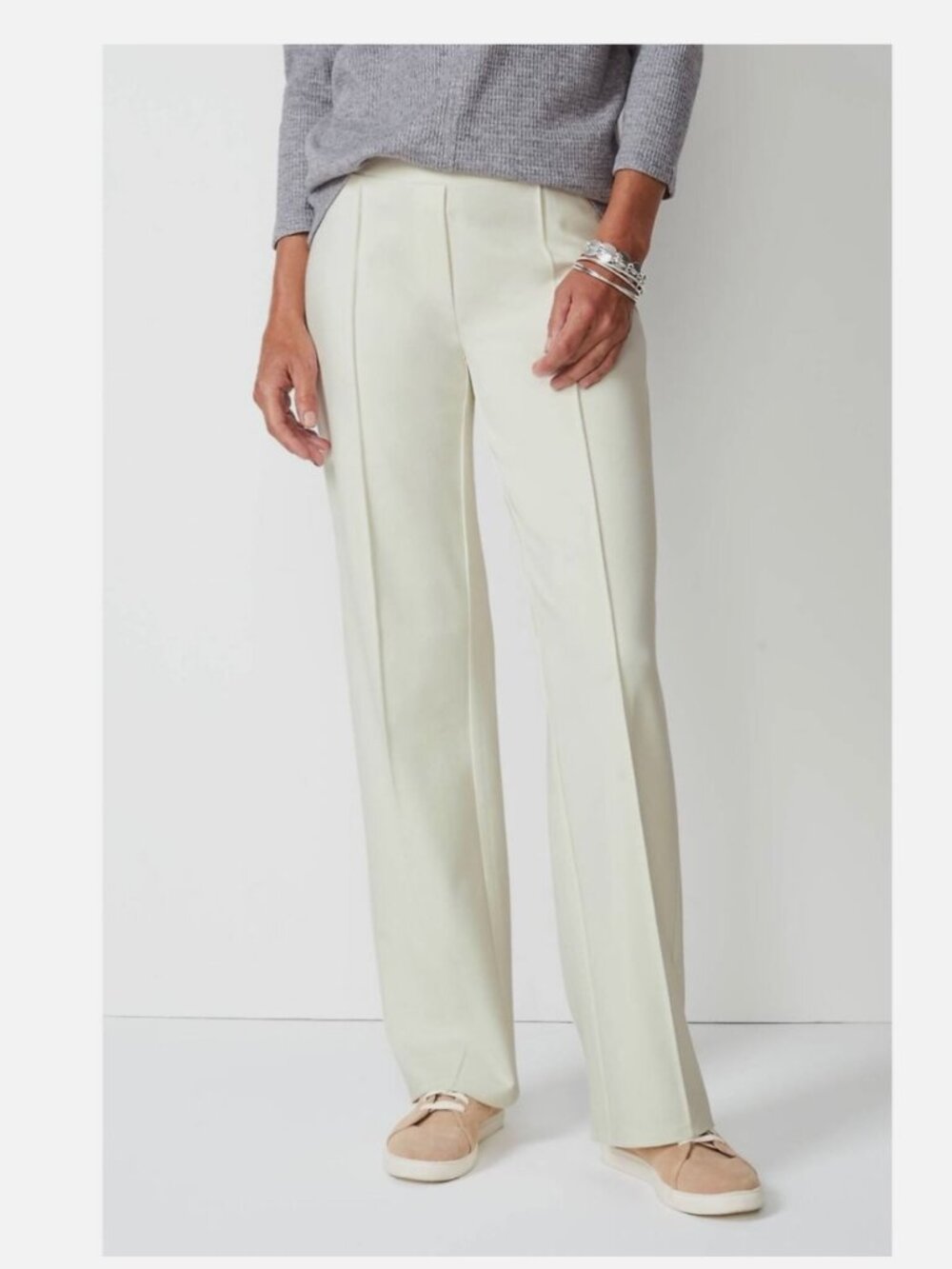 J Jill Size M Medium Wearever Collection Cream Pintuck Pants